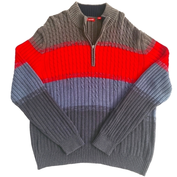 Izod Other - IZOD Red/Blue/Gray Striped Half Zip Sweater Jacket